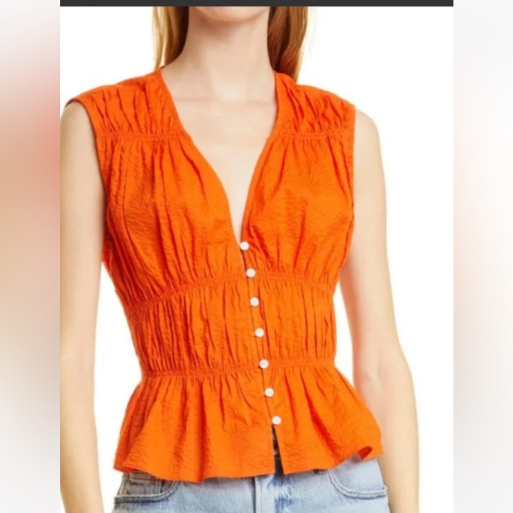 Frame Button Down Orange Crush Ruched Top - Picture 14 of 16